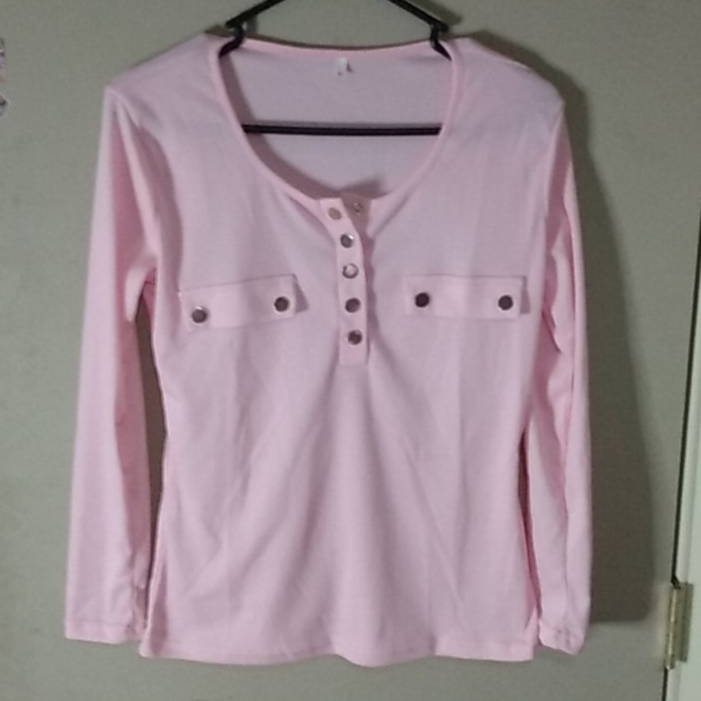 Gold button women's pink shirt